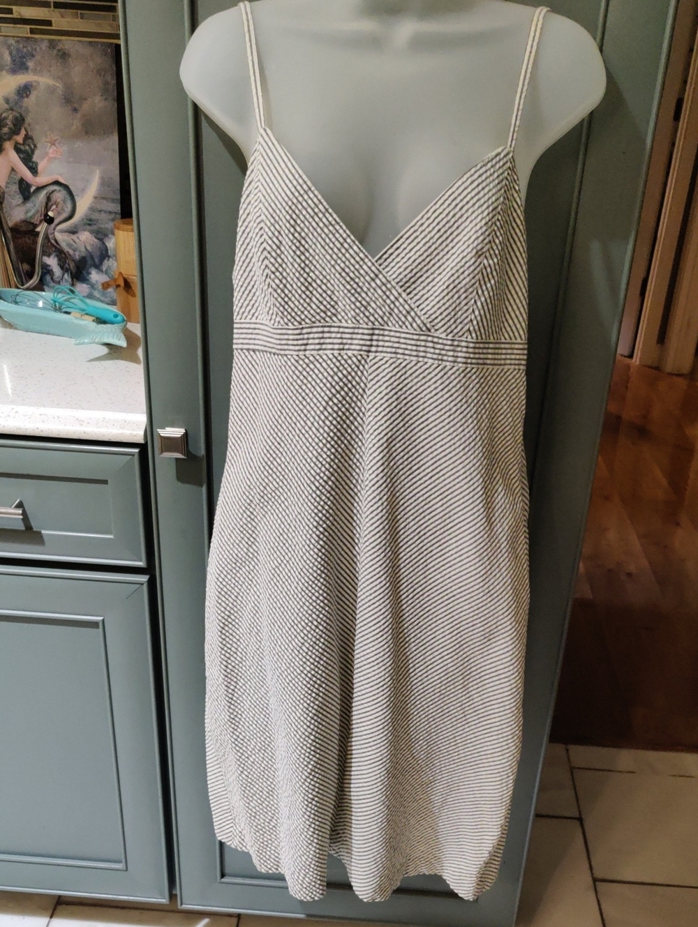 Isaac Mizrahi White and Black Striped Spaghetti Strap Mini Dress